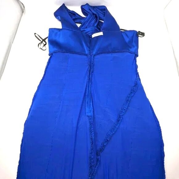 Calvin Klein Bodycon Cocktail Wiggle Dress Sz 10 Royal Blue Satin NWT Ruched - Picture 13 of 13